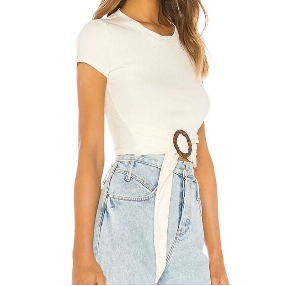Lovers + Friends  | Cream Lynn Buckle Belt Crop Top M - Picture 1 of 11